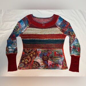 Vintage ‘01 Mirror Image Crochet Knit Mesh Sheer Sweater Top Boho Hippie Y2K 90s